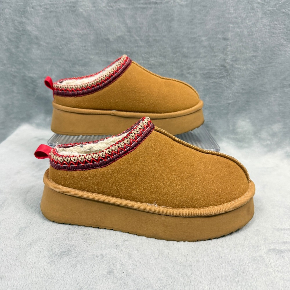 Unbranded Womens 39 Tan Platform Slipper Suede Embroidered Trim Y2K Boho Mule